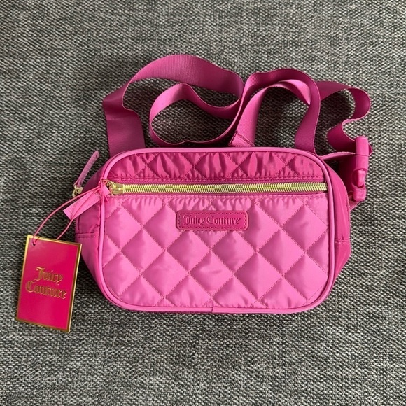 Juicy Couture Quilted Fanny Pack Belt Bag Lined Pink Purse Barbie New - Picture 3 of 14